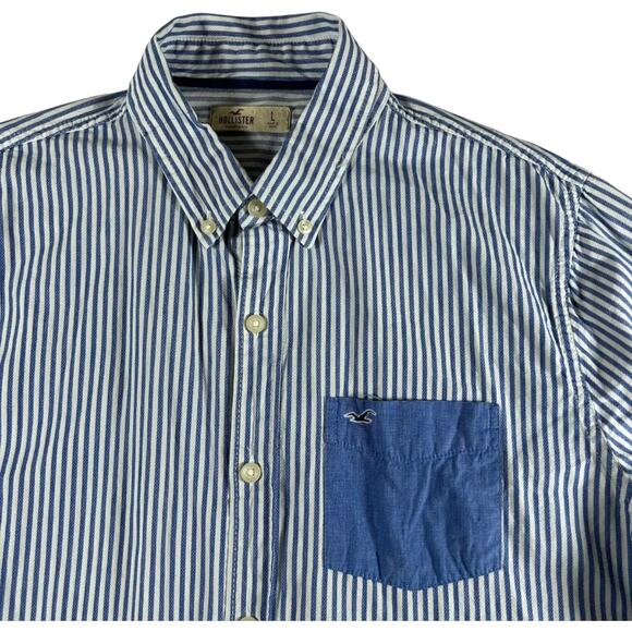 Hollister - Blue Striped Men's Long Sleeve Button Up Shirt - Size: Large - Picture 3 of 9